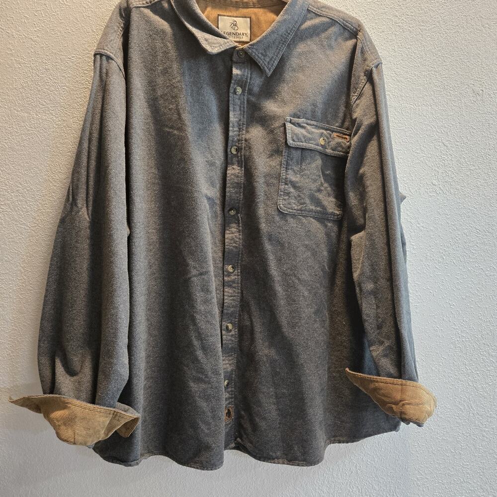 Legendary Whitetails‎ Flannel Shirt Mens 4XL Gray Corduroy Trim Heavy Cotton